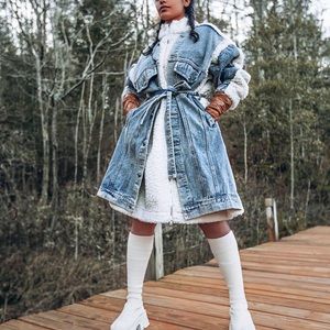 Faux Lamby Shearling Denim Coat